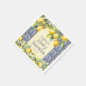 ブルーイタリアンタイル水彩レモンベビーへようこそ スタンダードカクテルナプキン (角)