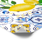 ブルーイタリアンタイル水彩レモンベビーへようこそ ポスター (角)