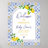 ブルーイタリアンタイル水彩レモンベビーへようこそ ポスター (正面)