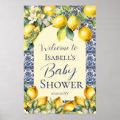 ブルーイタリアンタイル水彩レモンベビーへようこそ ポスター (正面)