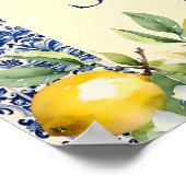 ブルーイタリアンタイル水彩レモンベビーへようこそ ポスター (角)