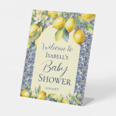 ブルーイタリアンタイル水彩レモンベビーへようこそ 台座サイン (正面)