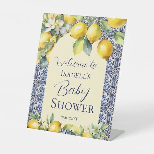 ブルーイタリアンタイル水彩レモンベビーへようこそ 台座サイン (正面)