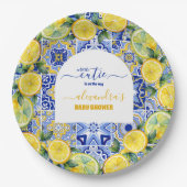 ブルーイタリアンタイル水色レモンベビースシャワー ペーパープレート (正面)
