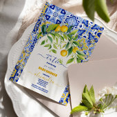 ブルーイタリアンタイル水色レモンベビースシャワー 招待状