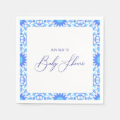 ブルーイタリアンタイル赤ちゃんシャワーミニマリスト スタンダードカクテルナプキン (正面)