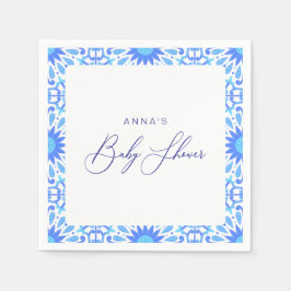 ブルーイタリアンタイル赤ちゃんシャワーミニマリスト スタンダードカクテルナプキン