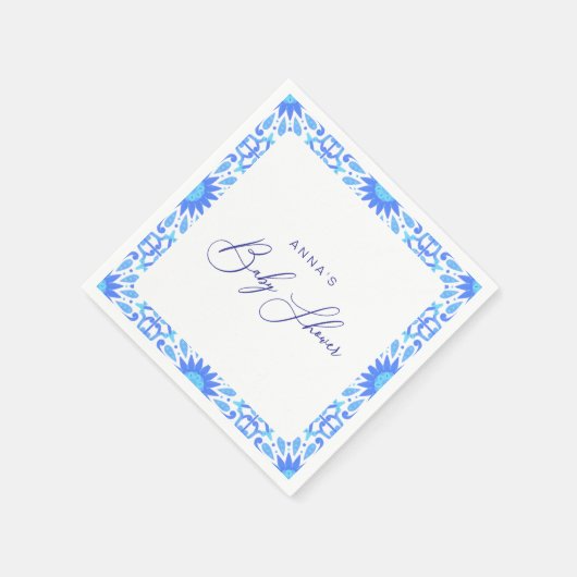 ブルーイタリアンタイル赤ちゃんシャワーミニマリスト スタンダードカクテルナプキン (角)