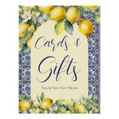 ブルーイタリアンタイル&レモン赤ちゃんシャワーカードギフト ポスター (正面)