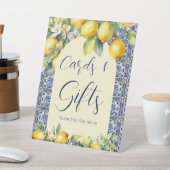 ブルーイタリアンタイル&レモン赤ちゃんシャワーカードギフト 台座サイン (インサイチュ)