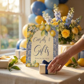 ブルーイタリアンタイル&レモン赤ちゃんシャワーカードギフト 台座サイン