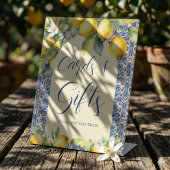 ブルーイタリアンタイル&レモン赤ちゃんシャワーカードギフト 台座サイン