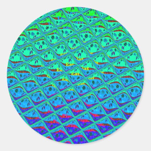 ブルーイタリアンマーメイドモチーフアートプリント ラウンドシール (正面)