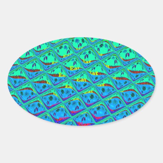 ブルーイタリアンマーメイドモチーフアートプリント 楕円形シール (正面)