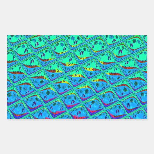 ブルーイタリアンマーメイドモチーフアートプリント 長方形シール (正面)