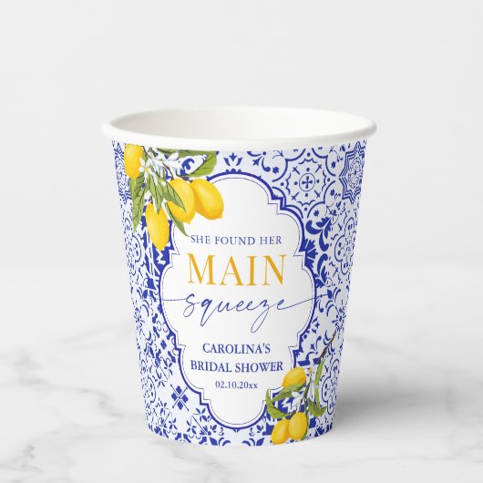 ブルーイタリアンメインスクイーズ ブライダルシャワーレモン 紙コップ (正面)