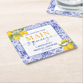 ブルーイタリアンレモン メインスクイーズ ブライダルシャワー スクエアペーパーコースター (アングル)