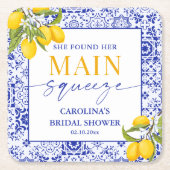 ブルーイタリアンレモン メインスクイーズ ブライダルシャワー スクエアペーパーコースター (正面)