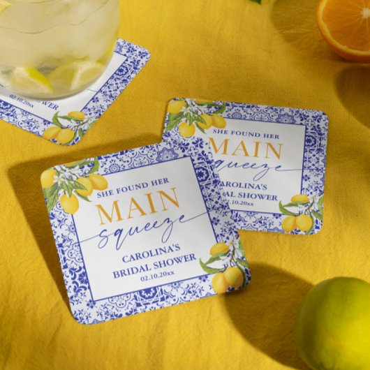 ブルーイタリアンレモン メインスクイーズ ブライダルシャワー スクエアペーパーコースター