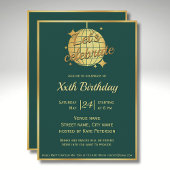 ブルーイッシュグリーン金ゴールドディスコボール誕生日パーティー 招待状