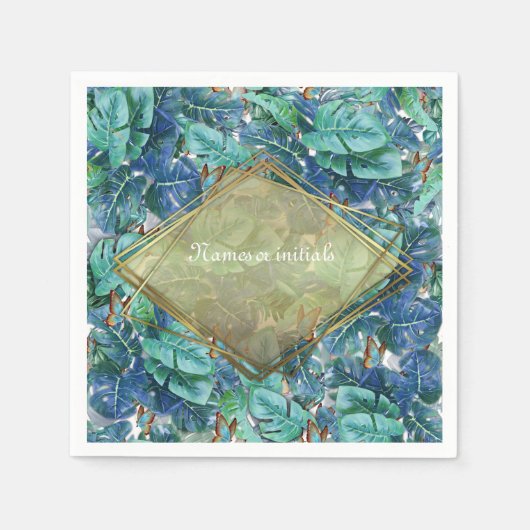 ブルーイッシュターコイズモン離れステラ&蝶 スタンダードカクテルナプキン (正面)