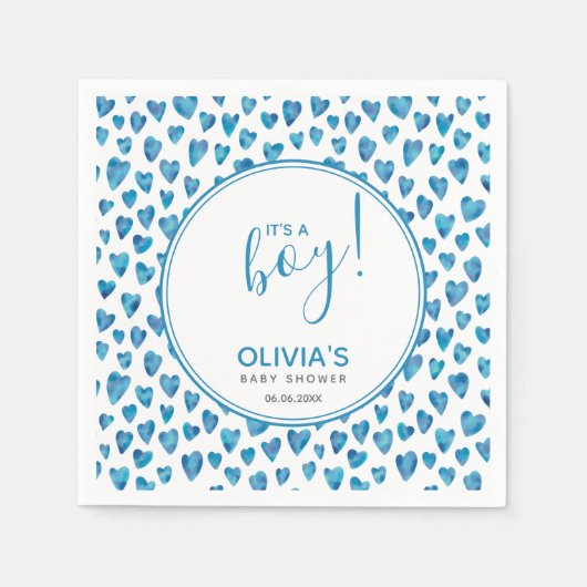 ブルーイットは男の子のハートの赤ちゃんシャワー スタンダードカクテルナプキン (正面)