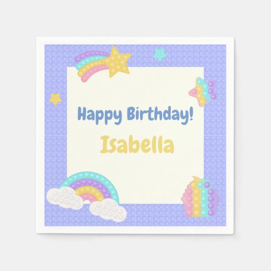 ブルーイッポップ・アートのトフィジェット誕生日 スタンダードカクテルナプキン (正面)