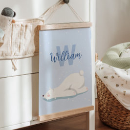 ブルーイニシャルウィンターポーラベア子供部屋ウォールデコール 吊り下げ型タペストリー
