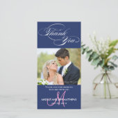 ブルーイニシャルス結婚クリプトありがとうフォトカード サンキューカード (スタンド正面)