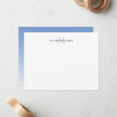 ブルーイニシャルモノグラムのカップルパーソナライズされた ノートカード (正面/裏面インサイチュ)