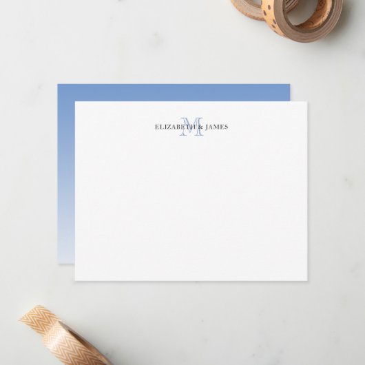 ブルーイニシャルモノグラムのカップルパーソナライズされた ノートカード (正面/裏面インサイチュ)