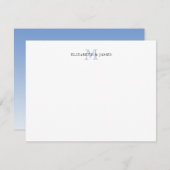 ブルーイニシャルモノグラムのカップルパーソナライズされた ノートカード (正面/裏面)