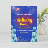 ブルーイバースデーパーティ招待状 招待状 (スタンド正面)