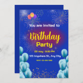 ブルーイバースデーパーティ招待状 招待状 (正面/裏面)