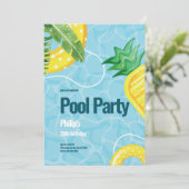 ブルーイラストレーションプール誕生日パーティー 招待状 (スタンド正面)