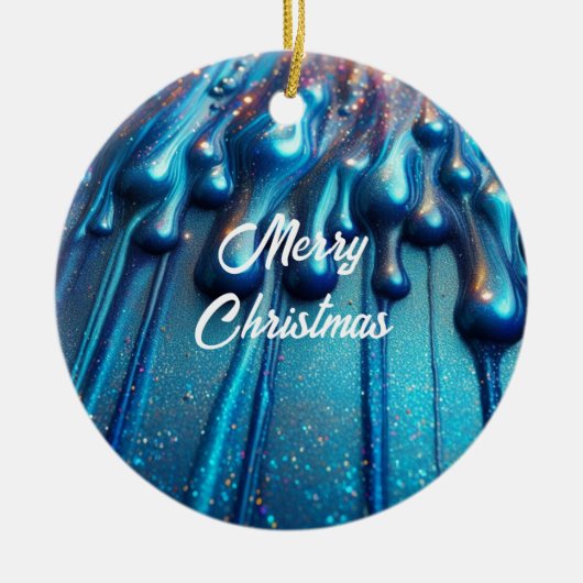 ブルーイリデッセント リキッドドリップ クリスマス セラミックオーナメント (正面)