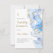 ブルーインクおよびフェイクグリッター | First Holy Communion 招待状 (正面)