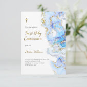 ブルーインクおよびフェイクグリッター | First Holy Communion 招待状 (スタンド正面)