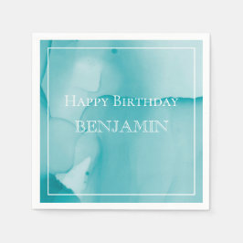 ブルーインクウォーターカラーハッピーバースデー スタンダードカクテルナプキン