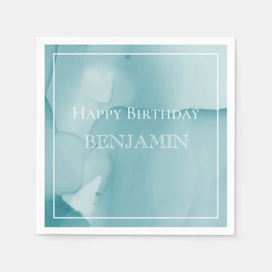 ブルーインクウォーターカラーハッピーバースデー スタンダードカクテルナプキン (正面)