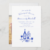 ブルーインクハンドドローお洒落ドリハーサルディナー 招待状 (正面/裏面)