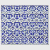 ブルーインクハートオンホワイト – ヴィンテージオランダスタイル ラッピングペーパー (フラット)