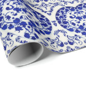 ブルーインクハートオンホワイト – ヴィンテージオランダスタイル ラッピングペーパー (ロールコーナー)