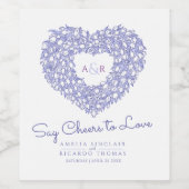 ブルーインクホワイトチューリップハート結婚ブーケ ワインラベル (シングルラベル)