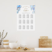 ブルーインクマーブルスプラッシュの洗礼式シーティングチャート ポスター (キッチン)