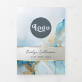 ブルーインク大理石三重 三つ折りカード (カバー)