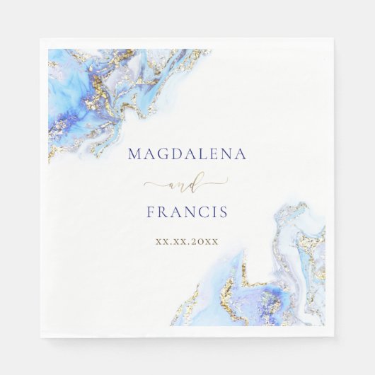 ブルーインク大理石結婚のナプキン スタンダードランチョンナプキン (正面)