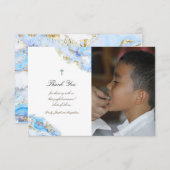 ブルーインク感謝してい大理石の最初の聖聖聖体 招待状 (正面/裏面)