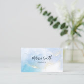 ブルーインク水色金ゴールドアガテスキャンQRコード 名刺 (スタンド正面)