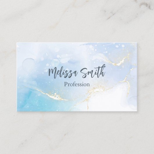 ブルーインク水色金ゴールドアガテスキャンQRコード 名刺 (正面)